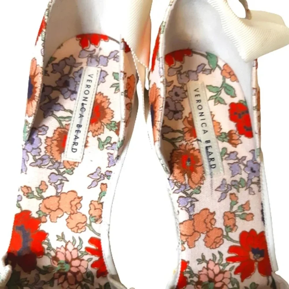 Veronica Beard Soleil Espadrille Wedge Sandals in Floral White Block Heel - Picture 7 of 11